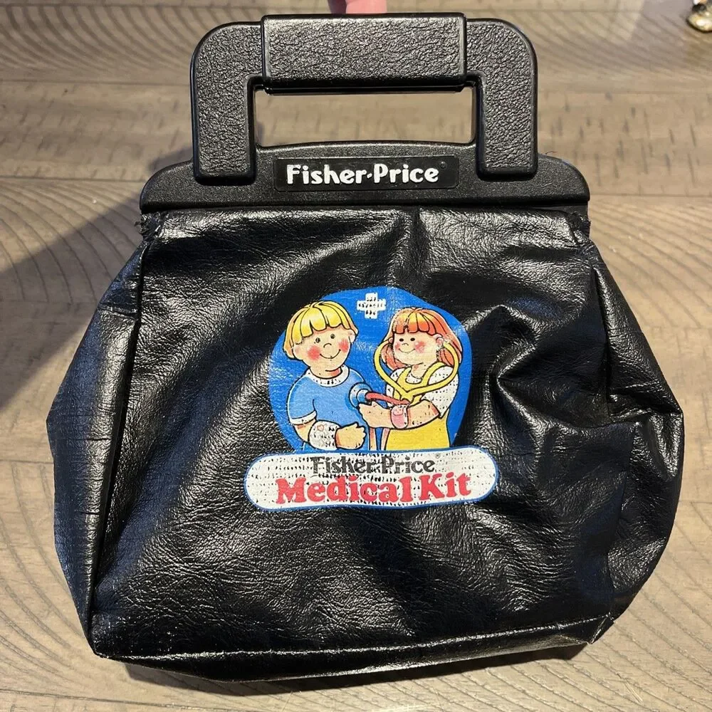 Vintage Fisher Price Medical Kit Doctor Nurse Bag stethoscope otoscope ear 1980s